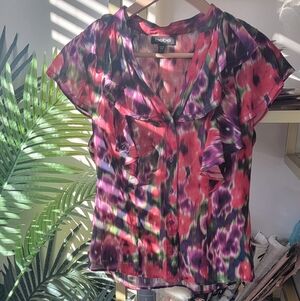 Silk Bebe Red and Purple Ruffle Top - Women's Size Small